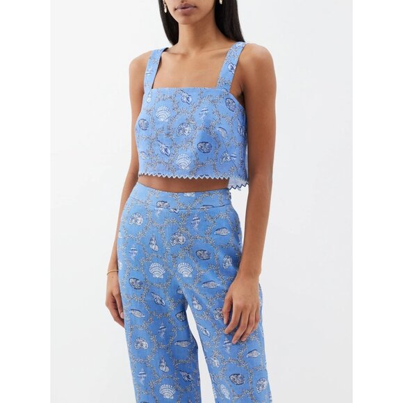 Saloni Meadow Square-Neckline Shell-Print Twill Cami Top and Pants Set $576 - Picture 1 of 7